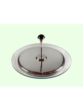 Alexandre Gelb Orfèvre Paris Silver Plate Glass Serving Tray Green Cabochon